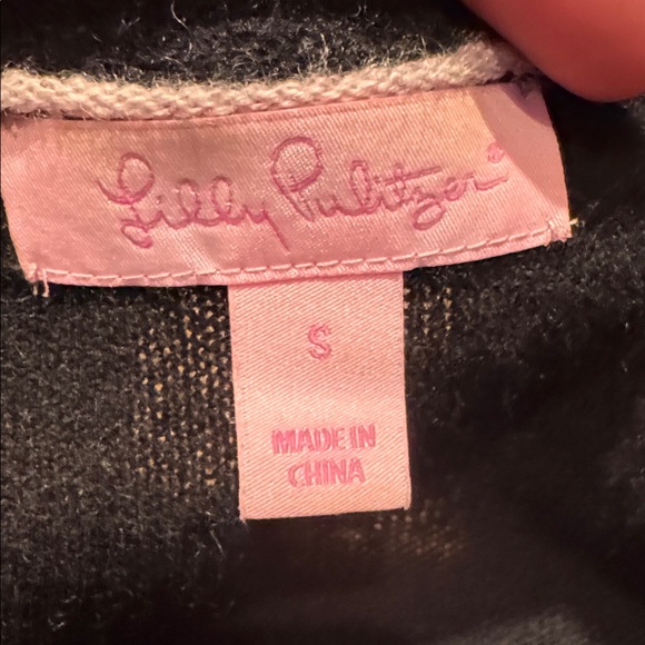 LILLY PULITZER CASHMERE WRAP SWEATER WITH RUFFLE SURROUND COLLAR BLACK SIZE. S - Picture 11 of 12